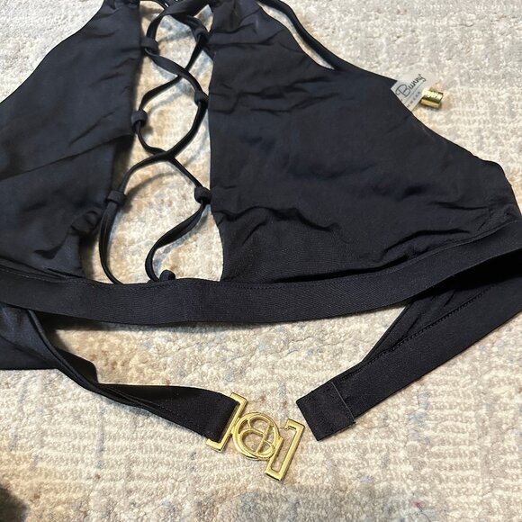 Beach Bunny 3-pc swimwear skylar wrap High Neck Halter Swim top bottom black - Picture 9 of 16